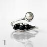 Spinele i perła - srebrny pierścionek regulowany - naturalna minimalistyczna biżuteria