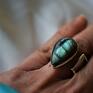 turkusowe szeroka obrączka regulowany pierścionek z labradorytem