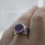 regulowany pierścionek srebrny z ametystem/ rozmiar 17 eu szeroki pierścień