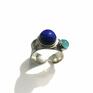 z Lapis lazuli i agatem aqua/ rozmiar 14 - damski pierścionek srebrny na prezent
