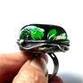 pierścionek z ręcznie przetopionego zielonego szkła (fusing) unikatowo i ekologicznie oprawiony w technice witrażowej (stop miedzi, cynku i srebra. Pierścień