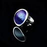 niebieskie owalny pierścionek fioletowy z tytanem artystyczna biżuteria