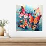 Niebieski obraz z pomarańczowymi - wydruk artystyczny 50x50 cm - plakat abstrakcyjne motyle