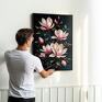 białe czarny botaniczny magnolia kobiecy - format A4 plakat kwiaty