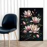 botaniczny kwiaty magnolia kobiecy - format 30x40 cm - czarny plakat