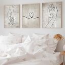 Romantyczny tryptyk 3x50x70 cm w stylu line art - zestaw do salonu