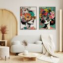 Zestaw 2 plakatów kolaży A4 - kolaż dziewczyna kwiaty plakat