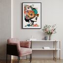 Plakat kolaż Dziewczyna kwiaty 30x40 cm - beżowa dekoracja z różowym akcentem