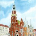 Plakat Wrocław Ratusz i Rynek - akwarelowa pamiątka A4