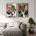 Zestaw 2 plakatów kolaży A4 - kolaż dziewczyna kwiaty plakat