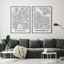 Mapy miast - Budapeszt Amsterdam plakaty 30x40 cm