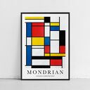Plakat Mondrian Geometria 40x50 cm - nowoczesna dekoracja w czerni, bieli i niebieskim