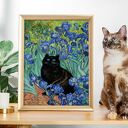 Plakat 40x50 cm - Czarny kot w irysach Van Gogha