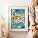 Plakat mapa USA w formacie A4 - kolorowa dekoracja ściany