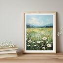 Nowoczesny obraz zielona łąka z białymi kwiatami - w stylu boho - plakat 30x40