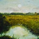 Dekoracyjny plakat pejzażowy z jeziorem A4 - turkus i zieleń