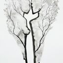 Obraz malowany ręcznie 50 x 70 cm - czarno-biała abstrakcja tuszem