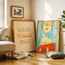 ZESTAW PLAKATÓW 2cz 30x40 cm GOOD VIBES ONLY z kotem (set213)