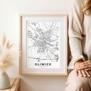 Plakat mapa Gliwice - format 30x40 cm, biało-czarny