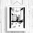 Wonderful World... plakat czarno-biały 50x70 cm z motywem okna