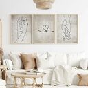 Romantyczny tryptyk 3x50x70 cm w stylu line art - zestaw do salonu