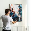 Obramowany plakat Abstrakcja Blue City w czarnej ramie - format 50x70 cm