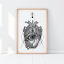 Plakat anatomia serca - rycina vintage w biało-czarnym stylu (A4)