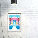 Pastelowy plakat 21x30 z surrealizmem do sypialni - niebiesko-różowa grafika