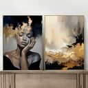 Zestaw 2 eleganckich plakatów - format 50x70 - złoto czarny kobieta