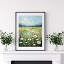 Nowoczesny obraz zielona łąka z białymi kwiatami - obraz w stylu boho - plakat 30x40 cm