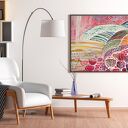 Plakat 50x70 cm - pejzaż kwiaty w stylu folk (czerwone kwiaty)