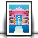 pastelowy plakat 21x30, surrealizm obraz do sypialni, niebiesko różowa grafika