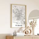 Plakat mapa Gliwice A4 Hogstudio - czarno-biała grafika miasta do Twojego wnętrza