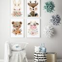 Zestaw 4 plakatów dla dzieci - misio sarenka krówka - format 30x40 cm