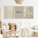 Tryptyk do salonu - zestaw plakatów 3x 30x40 cm w stylu boho (neutralne barwy)