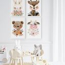 Zestaw 4 plakatów dla dzieci - misio sarenka królik krówka - format 30x40 cm