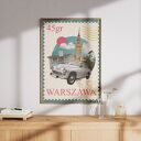 Plakat „U nas w Warszawie” 50x70 cm - kolaż PRL z Pałacem Kultury i Nauki