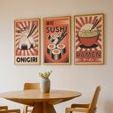 Zestaw plakatów Sushi Ramen Onigiri 30x40 cm - tryptyk 3 sztuki