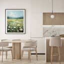 Nowoczesny obraz zielona łąka z białymi kwiatami - obraz w stylu boho - plakat 30x40 cm