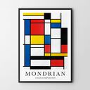 Plakat Mondrian Geometria 40x50 cm - nowoczesna dekoracja w czerni, bieli i niebieskim