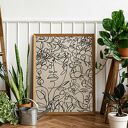 Plakat 50x70 cm - kobieta, kwiaty i line art w stylu boho