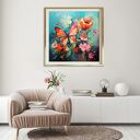 Turkusowy plakat z motylem i kwiatami - kolorowa abstrakcja 50x50 cm