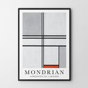 Plakat Mondrian szaro-czerwony 40x50 cm - geometryczna abstrakcja do nowoczesnego wnętrza