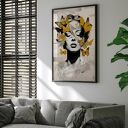 Plakat Kobieta i Motyle 50x70 cm - musztardowe motyle na satynowym papierze