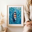 Plakat Blue Ocean 30x40 cm - ocean niebieski i łódka