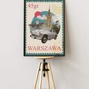 Plakat „U nas w Warszawie” 50x70 cm - kolaż PRL z Pałacem Kultury i Nauki