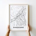 Mapa Zakopane i Polska - plakat 30x40 cm w kolorze białym, szarym lub czarnym