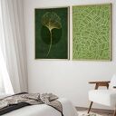Zestaw 2 plakatów 50x70 cm z liściem miłorzębu - botaniczna dekoracja do salonu i sypialni