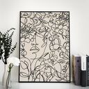 Plakat - 50x70 cm kobieta, kwiaty, line art