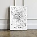 Plakat mapa Gliwice A4 Hogstudio - czarno-biała grafika miasta do Twojego wnętrza